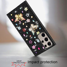 Samsung Galaxy S24 Ultra Case Floral Butterfly 3D Jewel Glitter Bling Cover