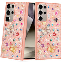 Samsung Galaxy S24 Ultra Case Floral Butterfly 3D Jewel Glitter Bling Cover