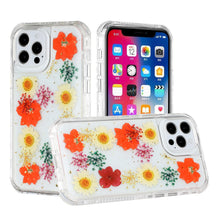 For iPhone 13 PRO Case 3in1 Pressed Flowers Epoxy Design Hybrid Phone Cover