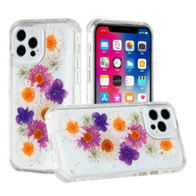 For iPhone 14 Case 3in1 Pressed Flowers Epoxy Design Hybrid Phone Cover