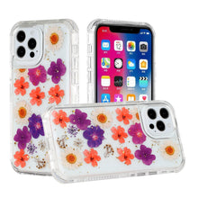 For iPhone 14 PRO Case 3in1 Pressed Flowers Epoxy Design Hybrid Phone Cover