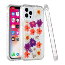 For iPhone 14 PRO Case 3in1 Pressed Flowers Epoxy Design Hybrid Phone Cover