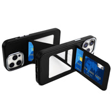 For iPhone 15 Pro Max Case PU Leather Card Cover with Mirror + 2 Tempered Glass