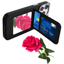 For iPhone 15 Pro Max Case PU Leather Card Cover with Mirror + 2 Tempered Glass