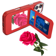 For iPhone 16 PRO MAX Case PU Leather Card Cover with Mirror + Tempered Glass