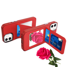 For iPhone 12/12 Pro Case PU Leather Card Cover with Mirror + Tempered Glass