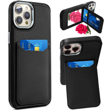 For iPhone 12 Pro Max Case PU Leather Card Cover with Mirror + Tempered Glass