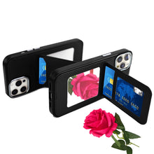 For iPhone 12 Pro Max Case PU Leather Card Cover with Mirror + Tempered Glass