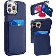 For iPhone 12 Pro Max Case PU Leather Card Cover with Mirror + Tempered Glass