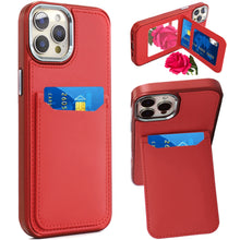 For iPhone 12 Pro Max Case PU Leather Card Cover with Mirror + Tempered Glass
