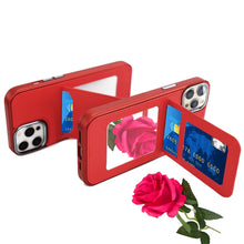 For iPhone 12 Pro Max Case PU Leather Card Cover with Mirror + Tempered Glass
