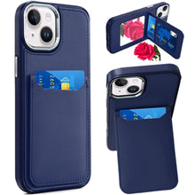 For iPhone 15 Case PU Leather Card Cover with Compact Mirror + 2 Tempered Glass