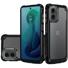 For Moto G 5G (2024) Case Hybrid Cover Metal Buttons Clear Back +Tempered Glass