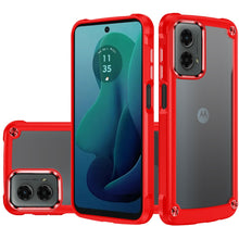 For Moto G 5G (2024) Case Hybrid Cover Metal Buttons Clear Back +Tempered Glass