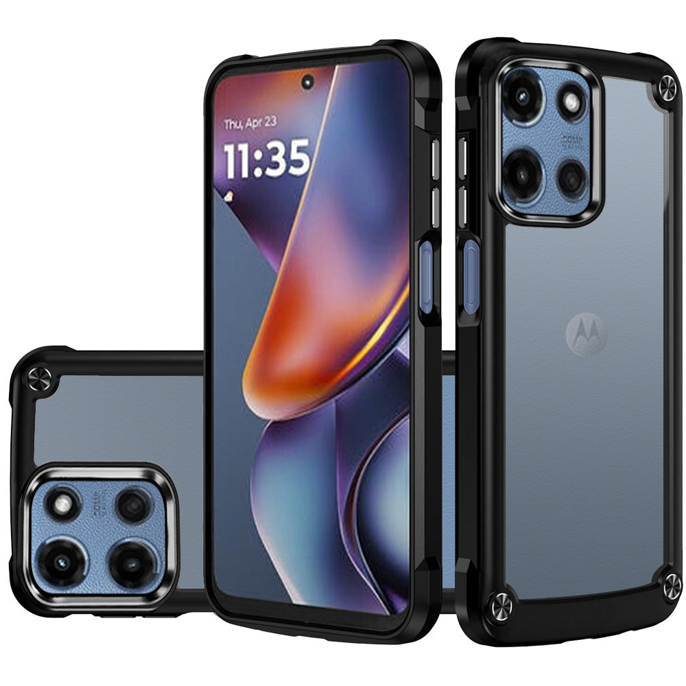 For Moto G 2025 Case Hybrid with Metal Buttons and Raised Bezel + Tempered Glass