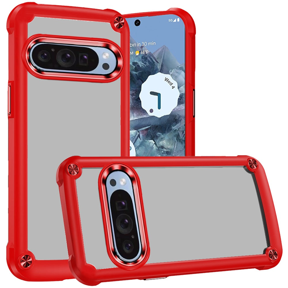 For Google Pixel 9 Pro XL 6.8 inch Case Hybrid with Metal Buttons Clear Back