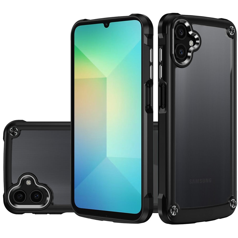 For Samsung Galaxy A06 Case Hybrid Cover w/ Metal Buttons and Raised Camera Lip