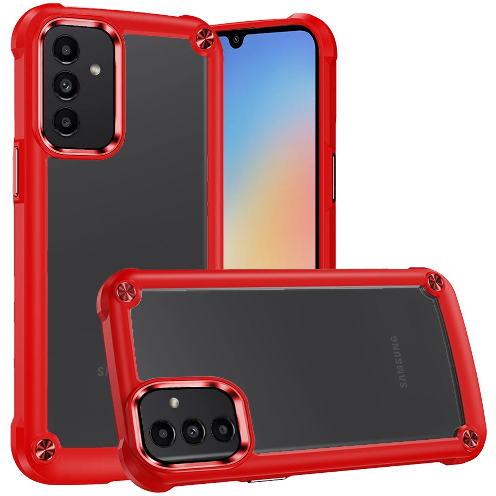 For Samsung A15 5G Case Hybrid Cover w/ Metal Buttons Clear Back +Tempered Glass