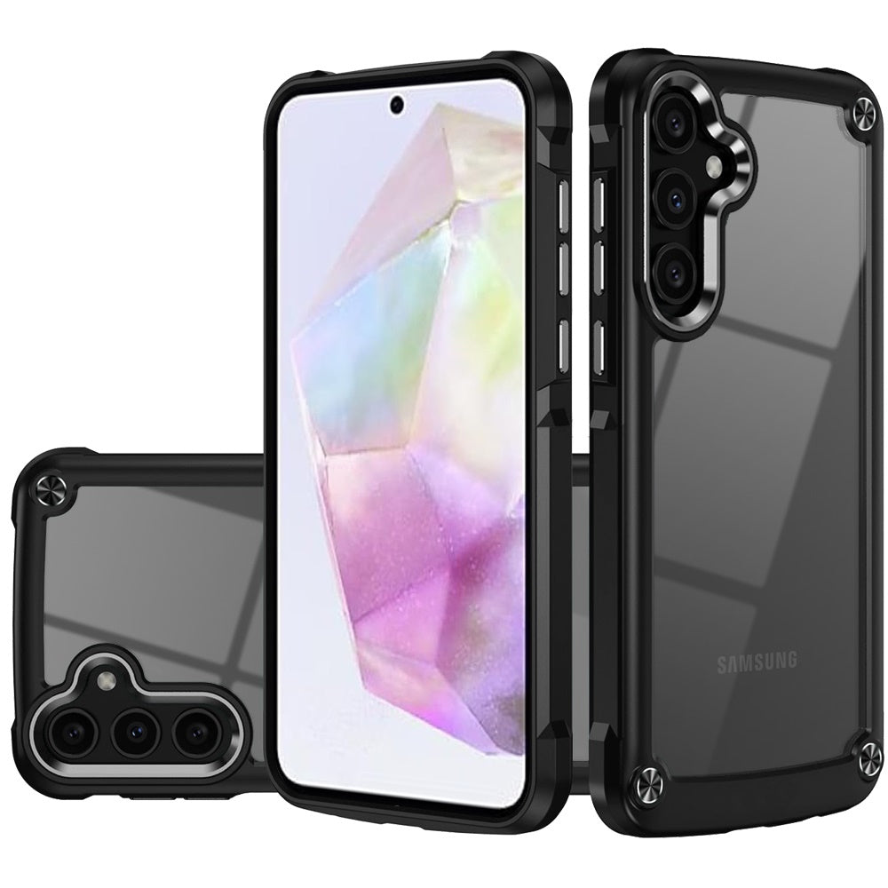 For Samsung A36 Case Hybrid Metal Buttons Raised Camera Lip + Tempered Glass