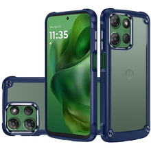 For Moto G Power 2025 Case Hybrid w/ Metal Buttons Clear Back + Tempered Glass
