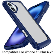 For iPhone 16 Plus 6.7in Case Metal Button Raised Camera Lip + Tempered Glass