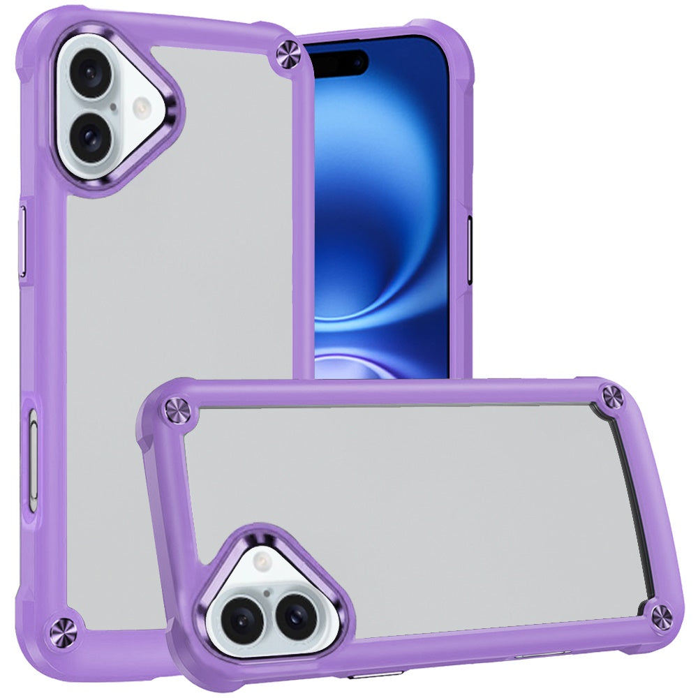 For iPhone 16 Plus 6.7in Case Metal Button Raised Camera Lip + Tempered Glass