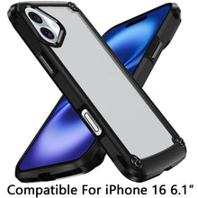 For iPhone 16 6.1inch Case Hybrid Metal Button Raised Camera Lip +Tempered Glass