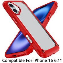 For iPhone 16 6.1inch Case Hybrid Metal Button Raised Camera Lip +Tempered Glass