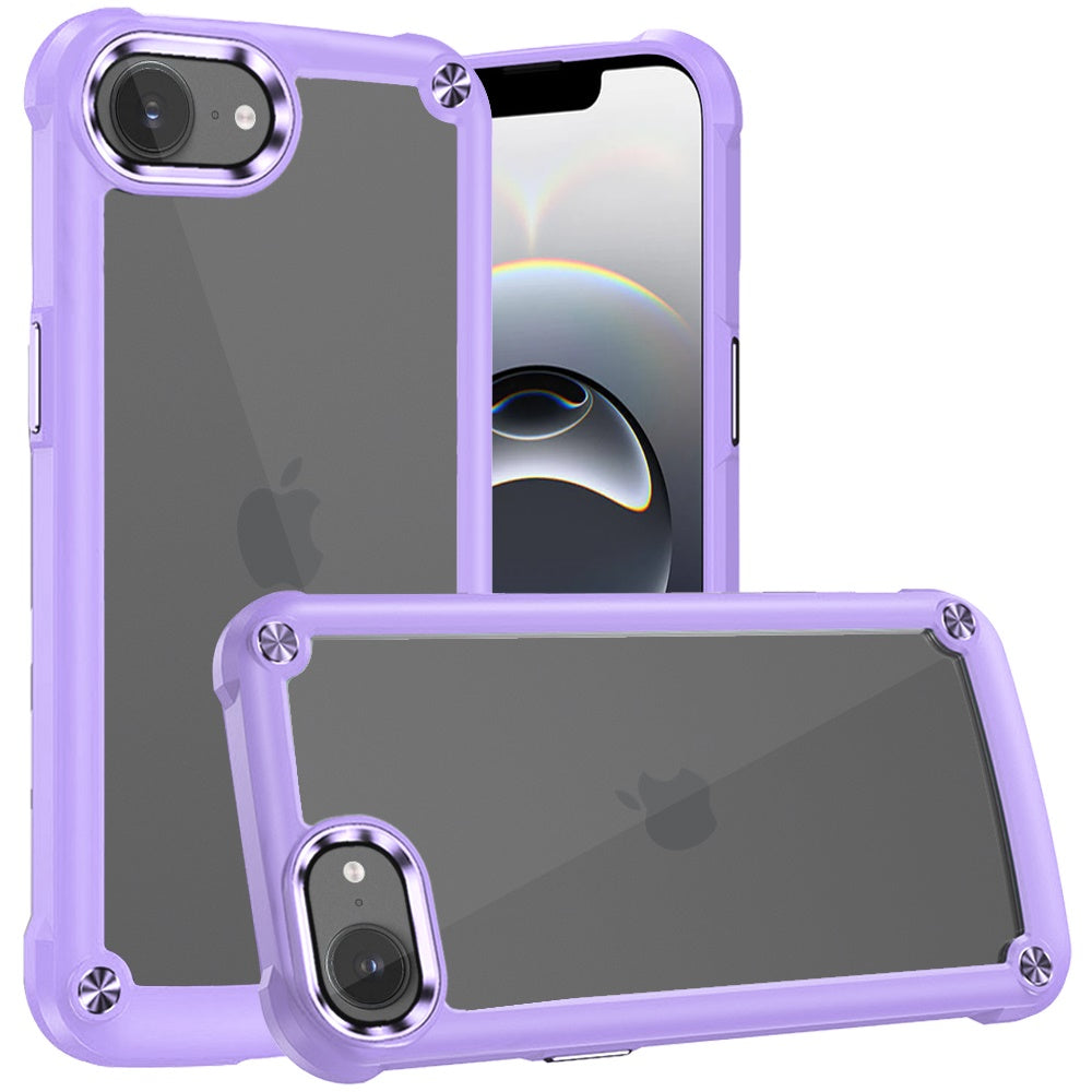 For iPhone 16e Case Hybrid Cover Metal Buttons Raised Bezel + Tempered Glass