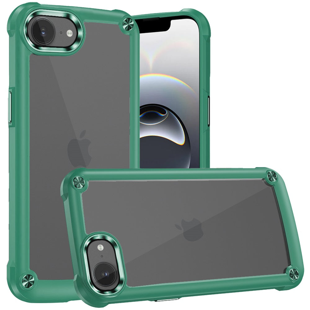 For iPhone 16e Case Hybrid Cover Metal Buttons Raised Bezel + Tempered Glass