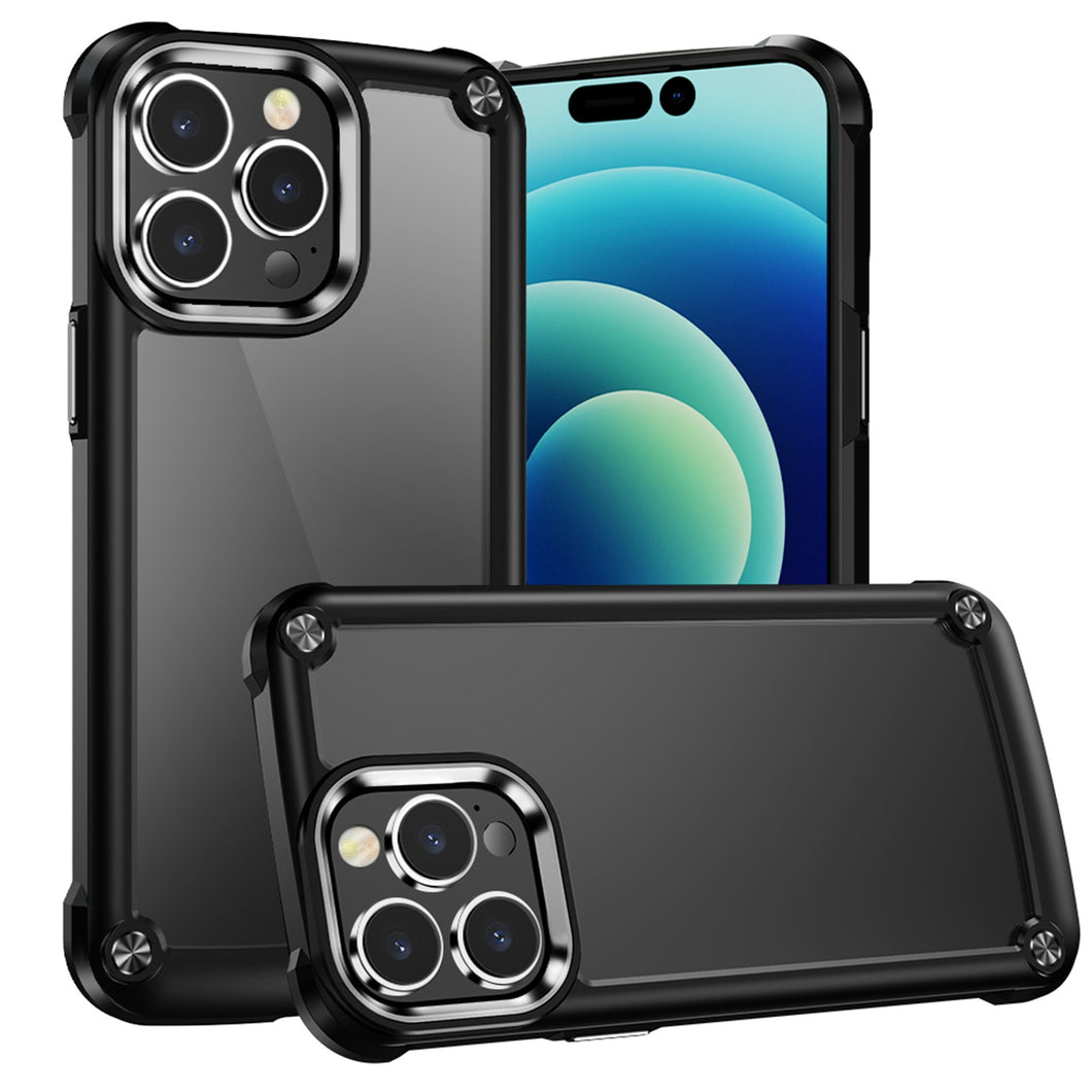 For iPhone 14 Case Hybrid Phone Cover with Metal Buttons and Raised Camera Lip