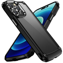 For iPhone 12/12 Pro Case with Metal Buttons Raised Camera Lip + Tempered Glass