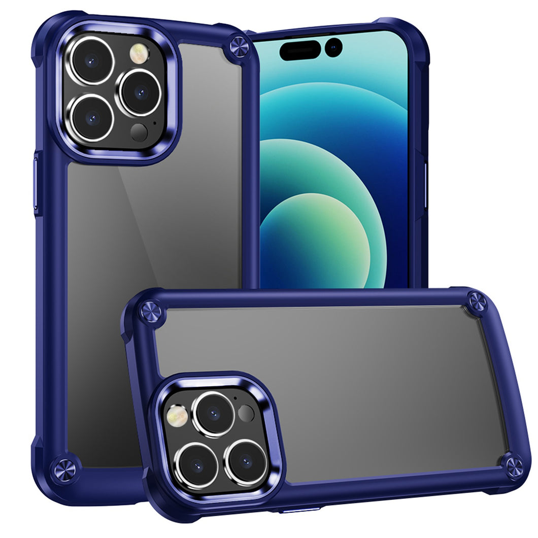 For iPhone 14 PLUS Case Hybrid Cover with Metal Buttons and Raised Camera Lip