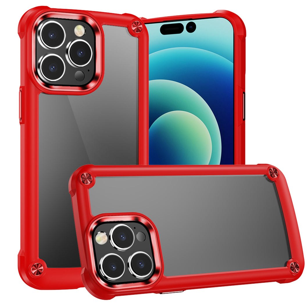 For iPhone 12 Pro Max Case with Metal Buttons Raised Camera Lip + Tempered Glass