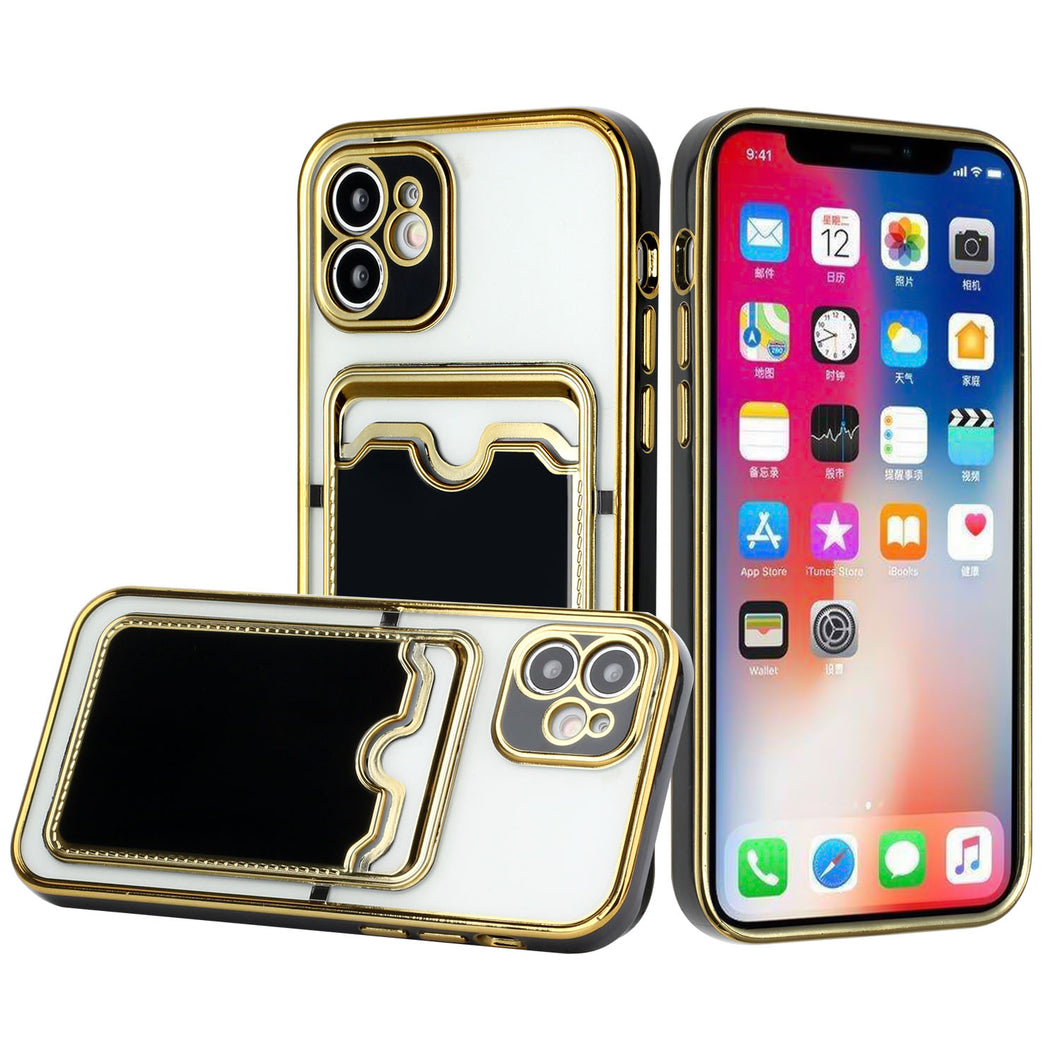 For iPhone 13 PRO Case Electroplated Gold Outline Card Holder Fashion Cover