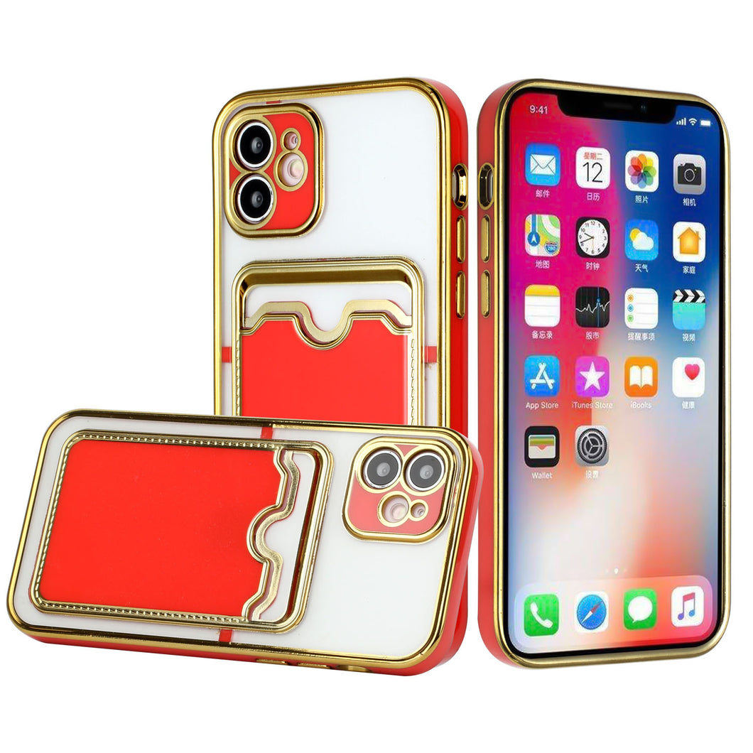 For iPhone 13 PRO Case Electroplated Gold Outline Card Holder Fashion Cover