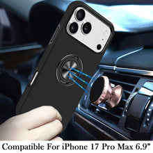 For iPhone 17 Pro Max Case Rubber Dual Layer Magnetic RingStand + Tempered Glass