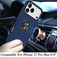 For iPhone 17 Pro Max Case Rubber Dual Layer Magnetic RingStand + Tempered Glass