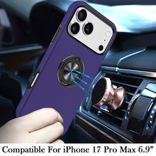 For iPhone 17 Pro Max Case Rubber Dual Layer Magnetic RingStand + Tempered Glass