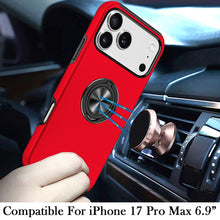 For iPhone 17 Pro Max Case Rubber Dual Layer Magnetic RingStand + Tempered Glass