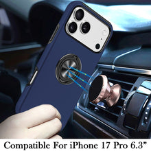 For iPhone 17 PRO Case Rubberized Dual Layer Metal Ring Stand + Tempered Glass