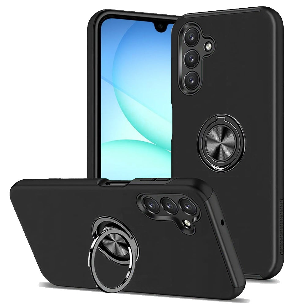 For Samsung A17 5G Case Rubber Dual Layer Magnetic RingStand + Tempered Glass