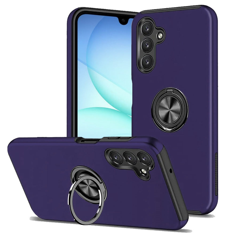 For Samsung A17 5G Case Rubber Dual Layer Magnetic RingStand + Tempered Glass