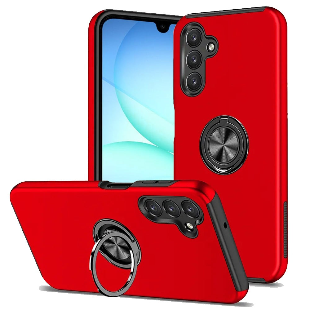 For Samsung A17 5G Case Rubber Dual Layer Magnetic RingStand + Tempered Glass