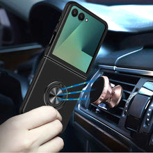 For Samsung Z Flip7 Case Rubber Dual Layer Magnetic RingStand + Tempered Glass