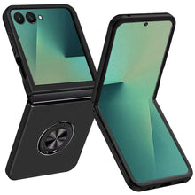 For Samsung Z Flip7 Case Rubber Dual Layer Magnetic RingStand + Tempered Glass