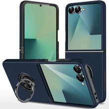 For Samsung Z Flip7 Case Rubber Dual Layer Magnetic RingStand + Tempered Glass