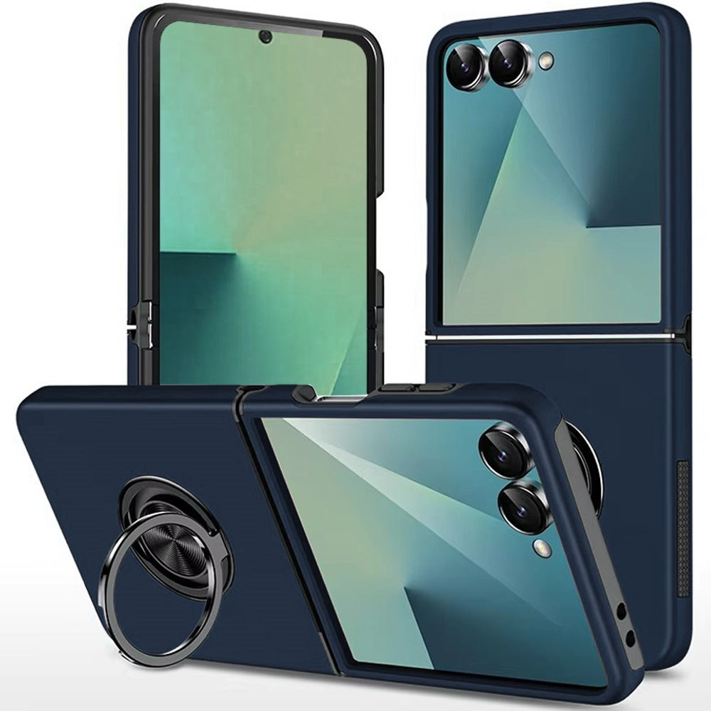 For Samsung Z Flip7 Case Rubber Dual Layer Magnetic RingStand + Tempered Glass