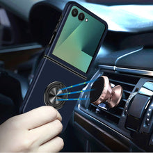 For Samsung Z Flip7 Case Rubber Dual Layer Magnetic RingStand + Tempered Glass