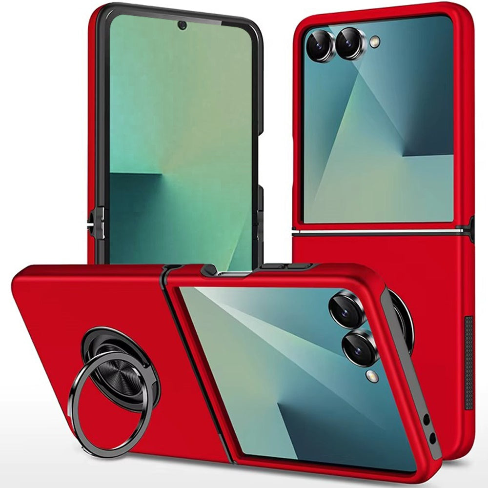 For Samsung Z Flip7 Case Rubber Dual Layer Magnetic RingStand + Tempered Glass